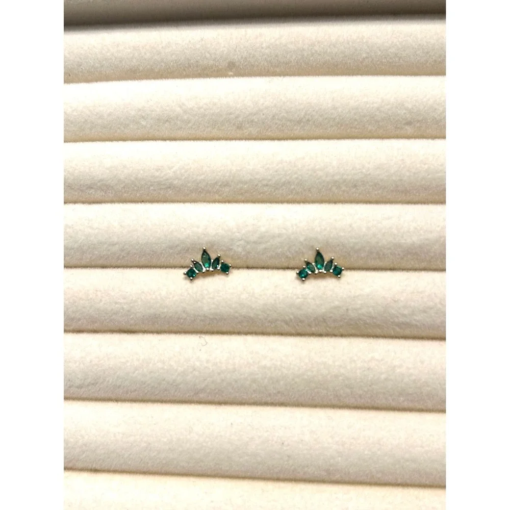 Dainty Cluster Green CZ Fan Earrings 925 Sterling Silver 14k Yellow Gold Plated